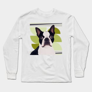 Boston Terrier - Green Geometric Long Sleeve T-Shirt